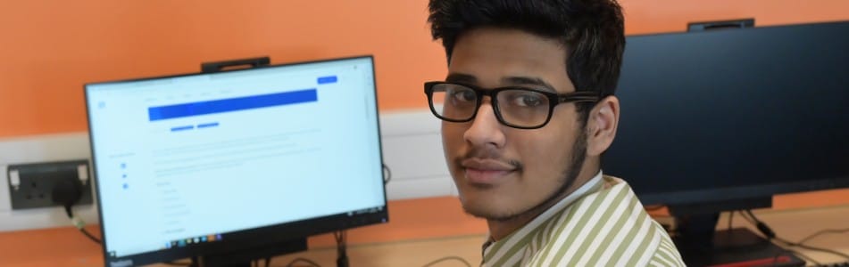 T-Level student at a college computer